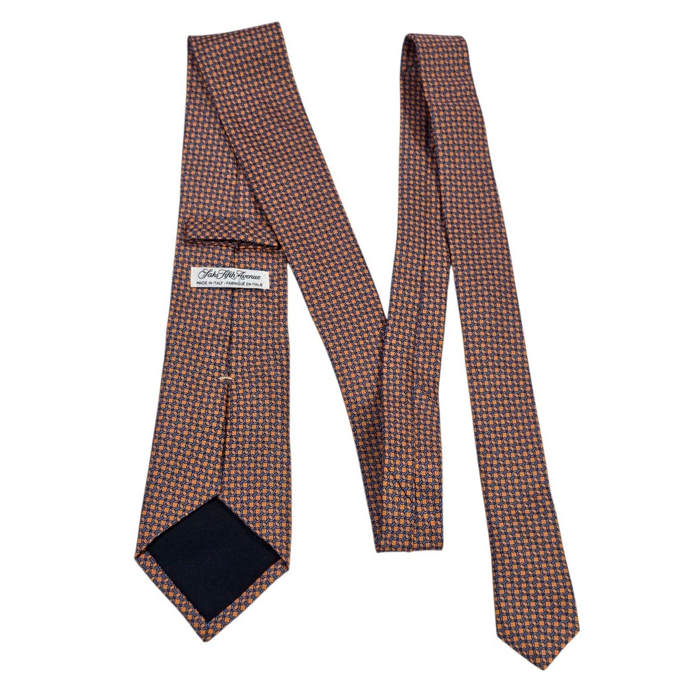 Saks Fifth Avenue Silk Tie Orange Blue Geometric Pattern Made in Italy Necktie